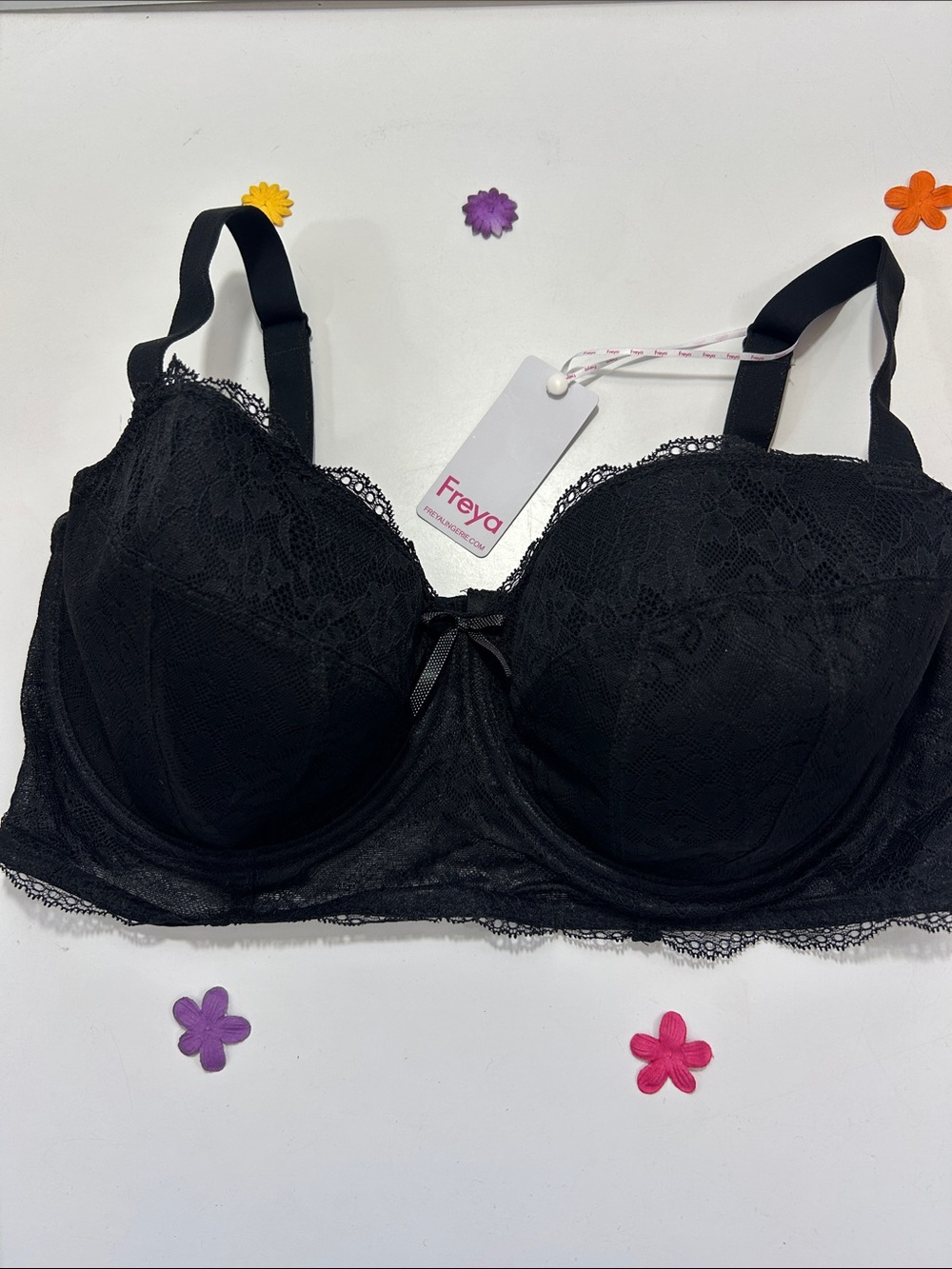 Freya Fancies Black Lace Longline Underwire Bra 38G NWT